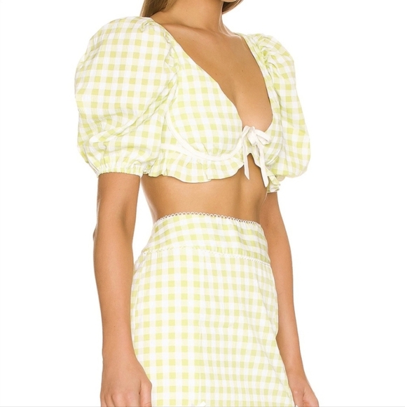 FOR LOVE & LEMONS Maureen Set Top And Skirt Green Gingham M Medium - Picture 14 of 15